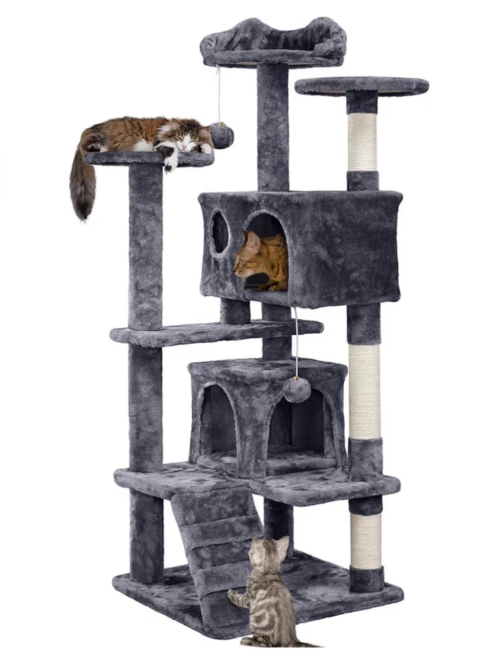 NIB- 54 inch Gray Multi-Level Cat Tree Tower with Condo and Platforms & Beds